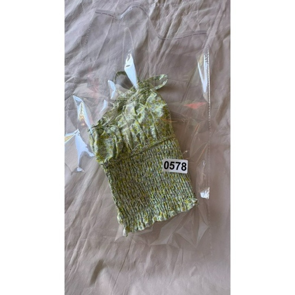 Zara Girls Floral Smocked Cami Tank Sz9 Spaghetti Straps Green Yellow Sleeveless - Picture 11 of 11